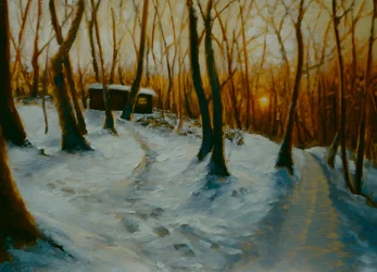 Verschneite Wälder 2002 Sonnenuntergang